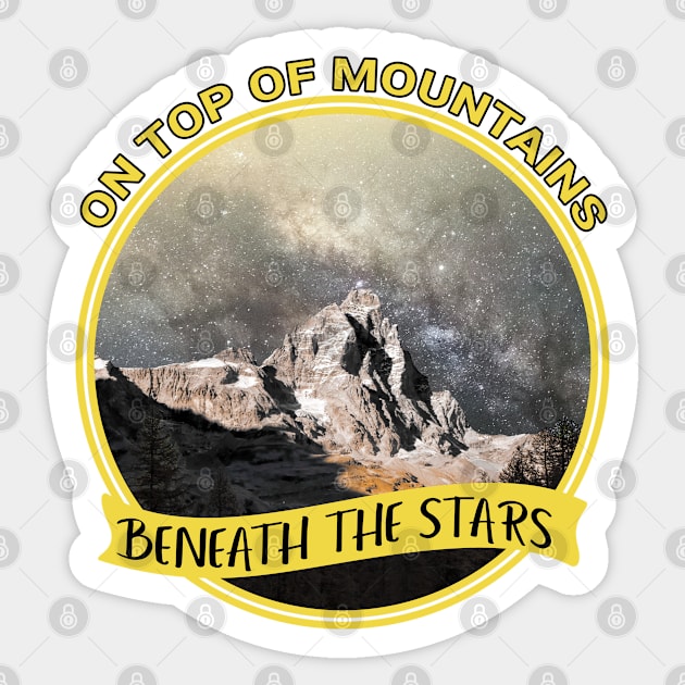 On Top of Mountains Beneath the Stars (yellow) Sticker by LiquidLine